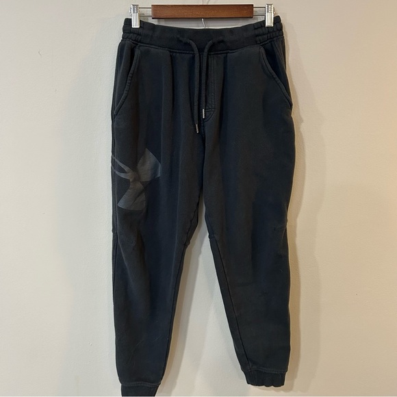 Under Armour Men's Large Faded Loose Big Logo Cuffed Sweatpants Joggers Black - Picture 1 of 5